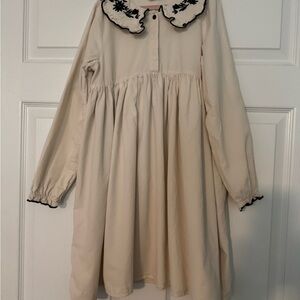 H&M Kids Cream Dress with Black Embroidered Collar